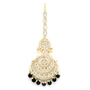 Traditional Gold Plated Kundan & Black Bead Chandbali Maang Tikka