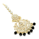 Traditional Gold Plated Kundan & Black Bead Chandbali Maang Tikka