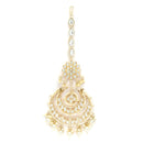 Traditional Gold Plated Kundan & White Bead Chandbali Maang Tikka