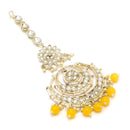 Traditional Gold Plated Kundan & Yellow Bead Chandbali Maang Tikka
