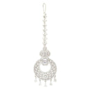 Rhodium Plated Silver Toned American Diamond  Maang Tikka with Elegant Dangling Stones