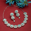 Rhodium-Plated Sea Green Cubic Zirconia Studded Necklace with Earrings Jewellery Set