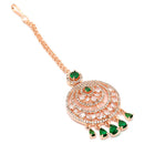 Maang Tikka for Women Beautiful American Diamond Studded Rose Gold Plated Crystal Maang Tikka for Women and Girls