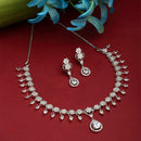 Rhodium-Plated White American Diamond Studded Floral & Teardrop Shaped Necklace & Earrings Jewellery Set