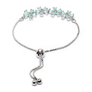 Rhodium-Plated Silver Toned Sea Green American Diamond studded Floral Bracelet