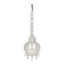 Rhodium Plated Silver Toned American Diamond  Maang Tikka With Elegant Dangling Stones