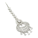 Rhodium Plated Silver Toned American Diamond  Maang Tikka With Elegant Dangling Stones