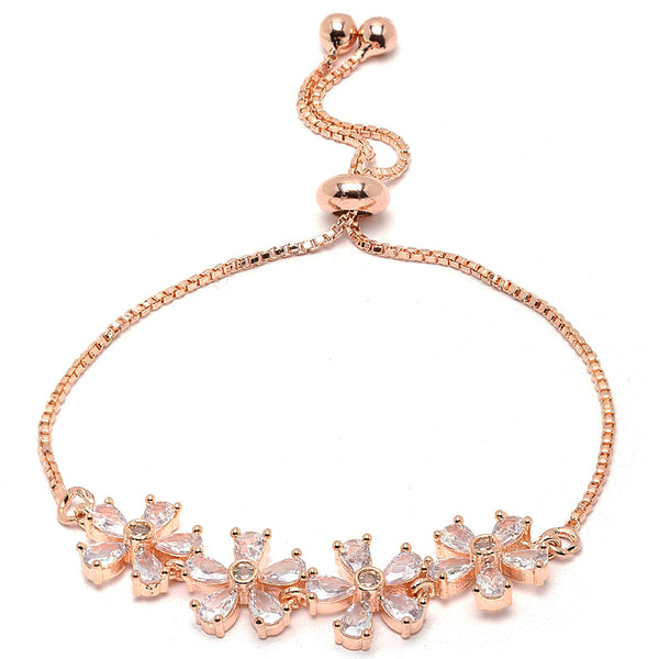 Rose Gold Plated White Floral Shaped American Diamond Studded  Bracelet