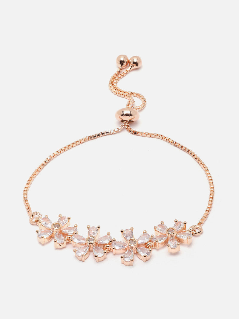 Rose Gold Plated White Floral Shaped American Diamond Studded  Bracelet