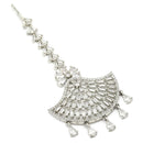 Rhodium Plated Silver Toned American Diamond  Maang Tikka  with Elegant Dangling Stones
