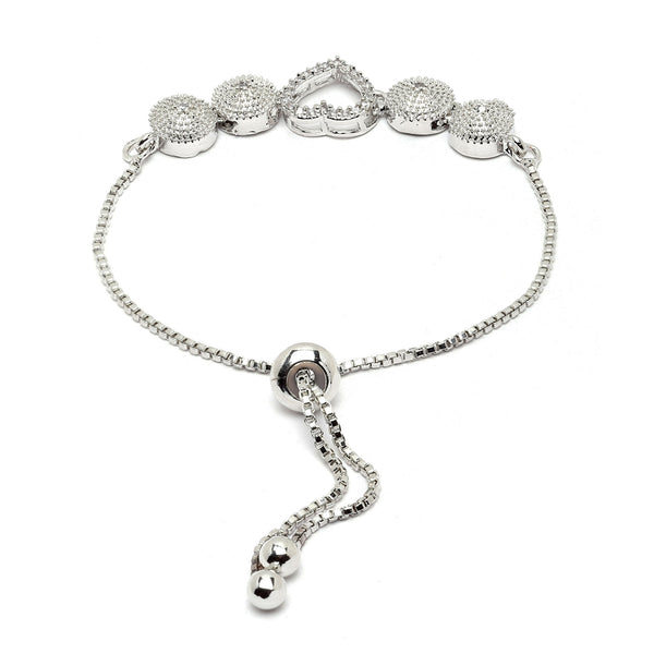 Rhodium-Plated Silver Toned  Heart Shaped White American Diamond studded Bracelet