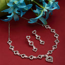 Rhodium-Plated Pink American Diamond Studded Heart Design Necklace & Earrings Jewellery Set