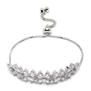 Rhodium-Plated Silver Toned White American Diamond studded Floral Bracelet