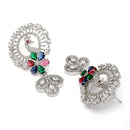 Rhodium Plated Peacock Multicolor American Diamond Contemporary Long Drop Earrings