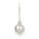 Rhodium Plated Silver Toned American Diamond  Maang Tikka with Elegant Dangling Stones