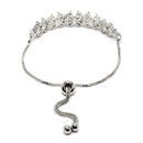 Rhodium-Plated Silver Toned White American Diamond studded Floral Bracelet