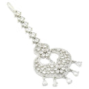 Rhodium Plated Silver Toned American Diamond  Maang Tikka with Elegant Dangling Stones