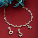 Rhodium-Plated Pink American Diamond Studded Heart Shaped Necklace & Earrings Jewellery Set