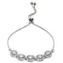 Rhodium-Plated Silver Toned Oval Shaped White American Diamond Studded Bracelet
