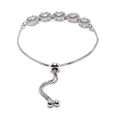 Rhodium-Plated Silver Toned Oval Shaped White American Diamond Studded Bracelet