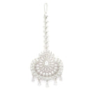 Rhodium Plated Silver Toned American Diamond  Maang Tikkaa with Elegant Dangling Stones