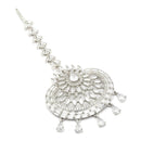 Rhodium Plated Silver Toned American Diamond  Maang Tikkaa with Elegant Dangling Stones