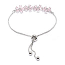 Rhodium-Plated Silver Toned Floral Shaped Pink American Diamond Studded  Bracelet