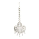 Rhodium Plated Silver Toned American Diamond  Maang Tikka with Elegant Dangling Stones