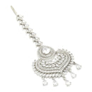 Rhodium Plated Silver Toned American Diamond  Maang Tikka with Elegant Dangling Stones