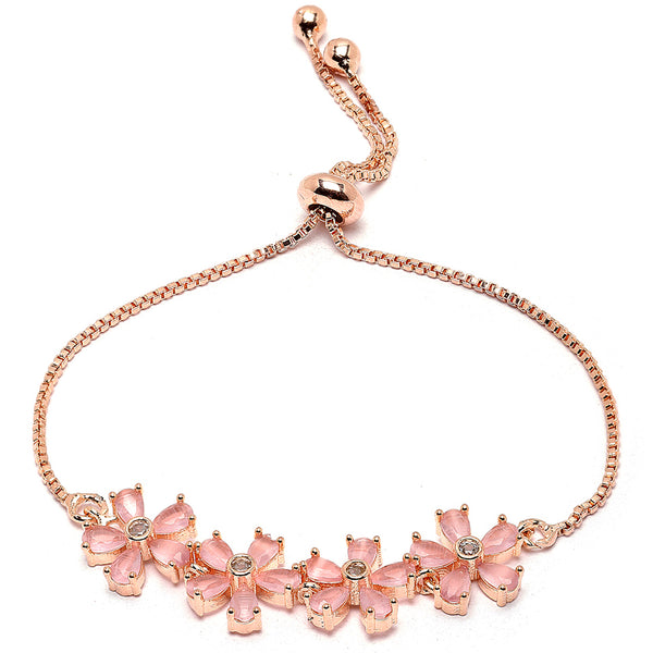Rose Gold-Plated Pink Floral Shaped American Diamond Studded  Bracelet