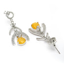 Rhodium Plated Quirky Yellow American Diamond Contemporary Long Drop Earrings