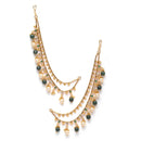 Gold-Plated Green & White Pearls studded Classic Jhumka Earrings Chain