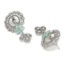 Rhodium Plated Peacock Sea Green American Diamond Contemporary Long Drop Earrings
