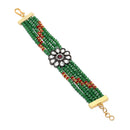 Gold-Plated Green & Red Kundan studded Multistrand Bracelet