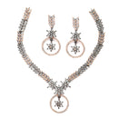 Rose Gold-Plated Gunmetal Toned White American Diamond Studded Star & Leaf Shaped Jewellery Set
