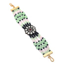 Gold Plated Floral Design Green & Black Beads Kundan Bracelet