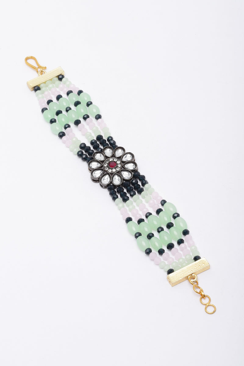 Gold-Plated Multi-Colour Kundan studded Multistrand Bracelet