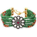 Gold-Plated Green & Red Kundan studded Multistrand Bracelet