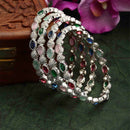 Rhodium-Plated Multi-Colour Oval Shape American Diamond Studded Handcrafted Bangles Set of 4