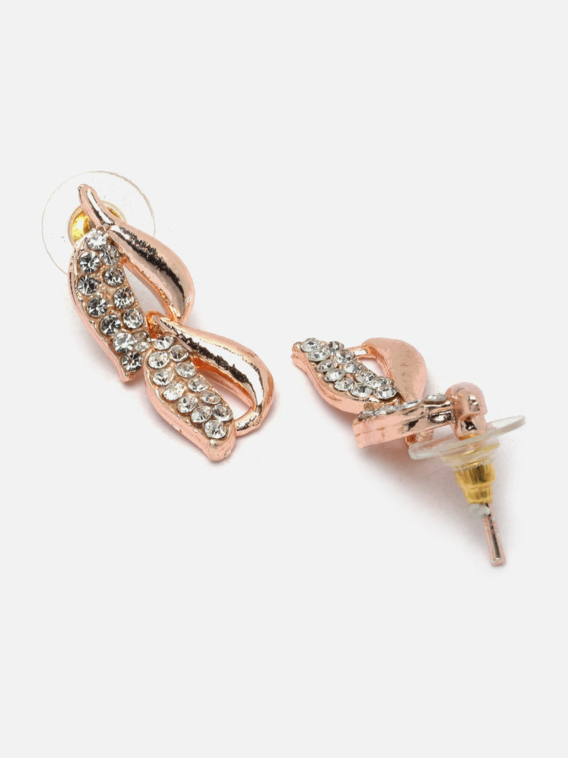 Rose Gold-Plated White American Diamond studded Leaf Shaped Jewellery Set