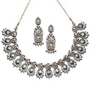 Rose Gold-Plated Gunmetal Toned Sea Green American Diamond Studded Traditional Touch Necklace & Earrings Jewellery Set
