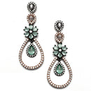 Rose Gold-Plated Gunmetal Toned Sea Green American Diamond Studded Teardrop & Floral Jewellery Set