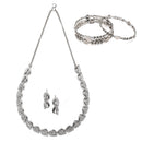 Rhodium Plated Silver Toned Leaf White Cubic Zirconia Studded Combo - Necklace, Earrings, Bangles