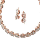 Rose Gold Plated Leaf White Cubic Zirconia Studded Combo - Necklace, Earrings, Bangles