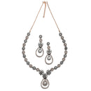 Rose Gold-Plated Gunmetal Toned White American Diamond Studded Teardrop & Floral Shape Jewellery Set