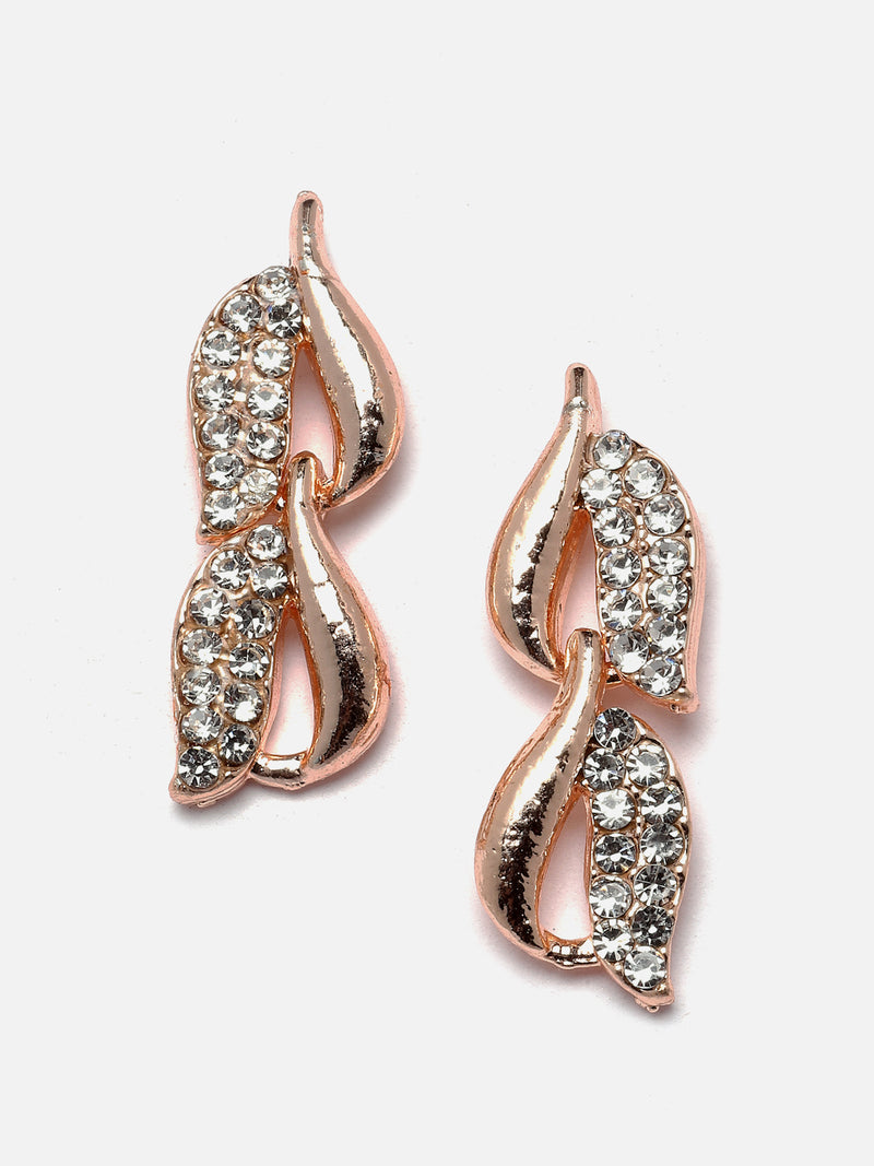 Rose Gold-Plated White American Diamond studded Leaf Shaped Jewellery Set