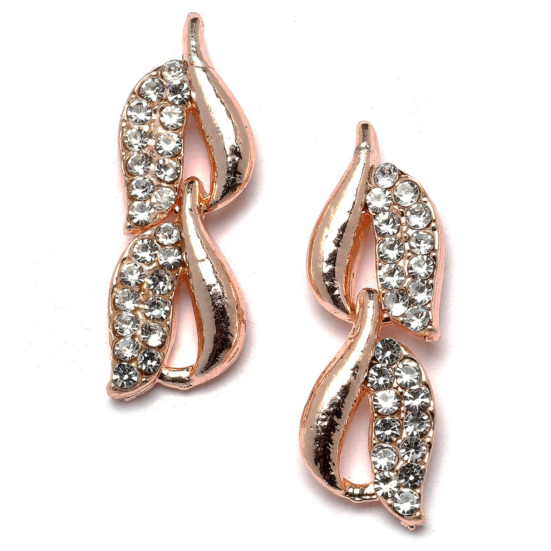 Rose Gold Plated Leaf White Cubic Zirconia Studded Combo - Necklace, Earrings, Bangles