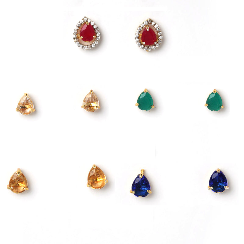 Red Sea Green Blue Yellow and White Teardrop Shaped Studs Earrings