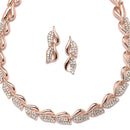 Rose Gold Plated Leaf Pink & Sea Green Cubic Zirconia Studded Combo - Necklace, Earrings, Bangles