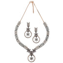 Rose Gold-Plated Gunmetal Toned Pink American Diamond Studded Star & Leaf Shaped Jewellery Set